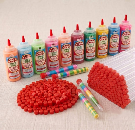 Sandy Candy 250-Pack Test Tubes with 10 squeeze bottles and red caps