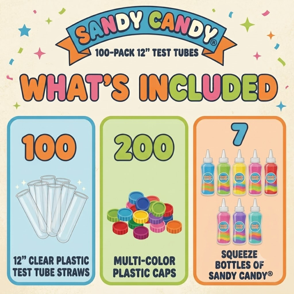 Sandy Candy 100-Pack 12" Straws | Edible Sand Art for Fundraisers & Events